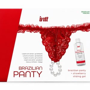 Brazilian Panty Intt – Calcinha Vermelha com Pérolas + Gel Deslizante Morango