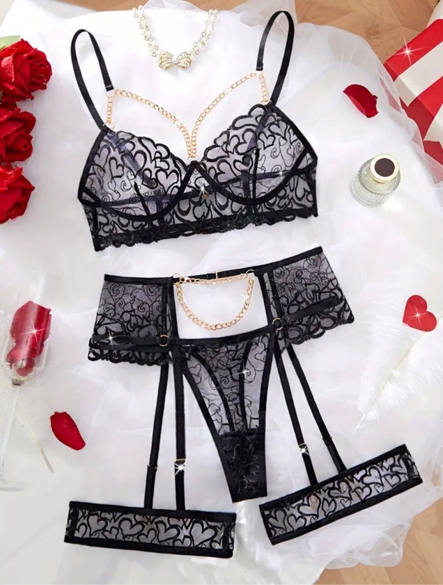 BA69F4B3-C515-4675-B8F8-4D74BE4C61DD Conjunto Lingerie Sensual Luxo com Cinta Liga – Elegância, Charme e Sofisticação - Tamanho L - Image 1