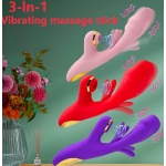 Vibrador Rabbit 3 em 1 Recarregável – Estimulação Dupla e Vibração Multifunções - Vermelho