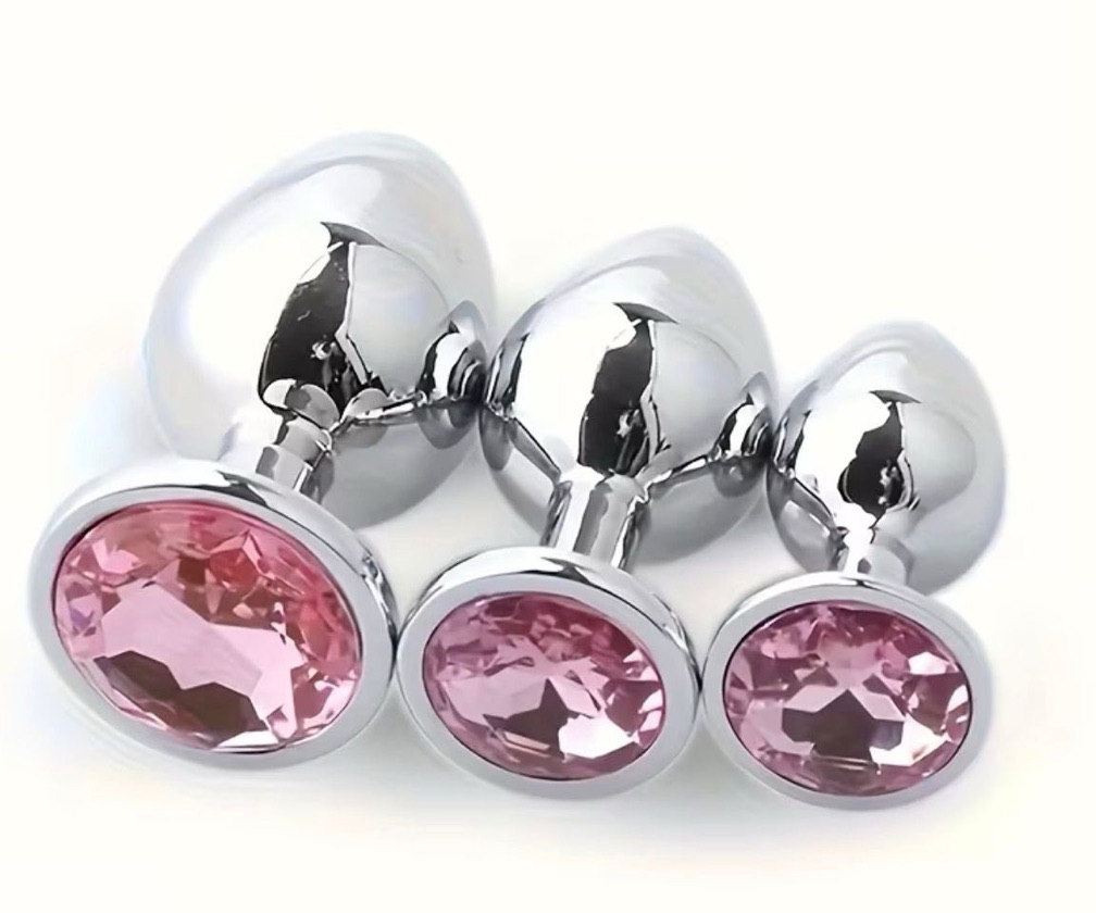 plug prateado Plug Anal Luxo em Metal com Cristal Rosa – Elegância, Sofisticação e Estilo - Tamanho L - Image 1
